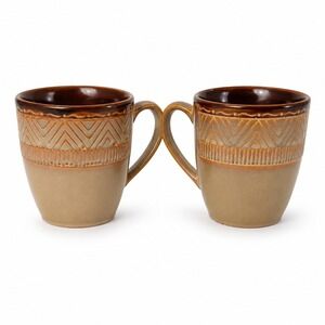 Noble Excellence Native Habitat‎ Coffee Mugs Set of 2 Brown Tan Stoneware...